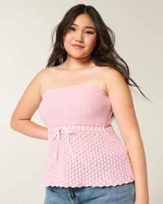 Hæklet stropløs sweater med rørformet top