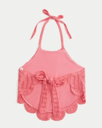 Hæklet tank top med høj hals og åben ryg