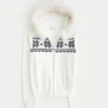 Hættetrøje med kunstig pels og Fair Isle-låsning Hættetrøje med kunstig pels og Fair Isle-låsning