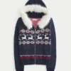 Hættetrøje med kunstig pels og Fair Isle-låsning Hættetrøje med kunstig pels og Fair Isle-låsning