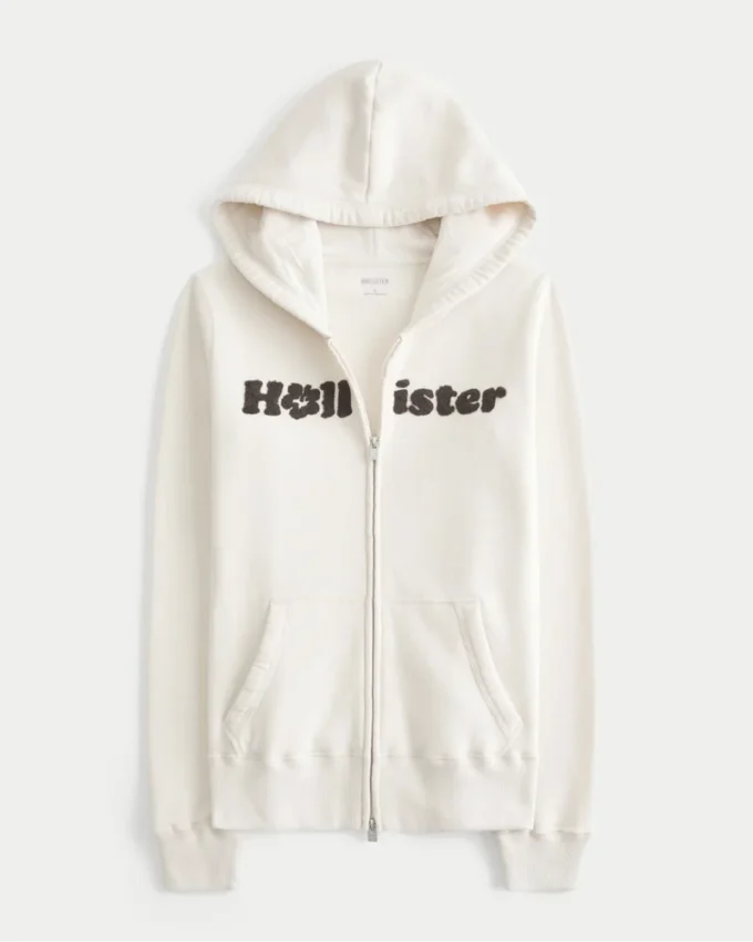 Hættetrøje med lynlås og chenille-logo Hættetrøje med lynlås og chenille-logo