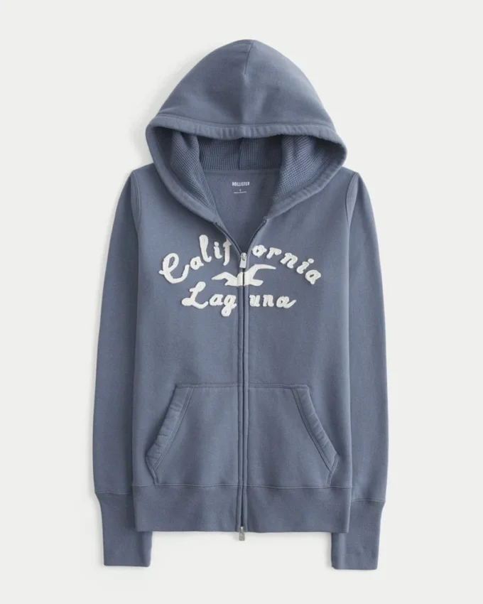 Hættetrøje med lynlås, vaffelforet og logo Hættetrøje med lynlås, vaffelforet og logo