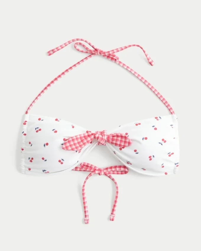 Halterbandeau-bikinitop med bindebånd foran