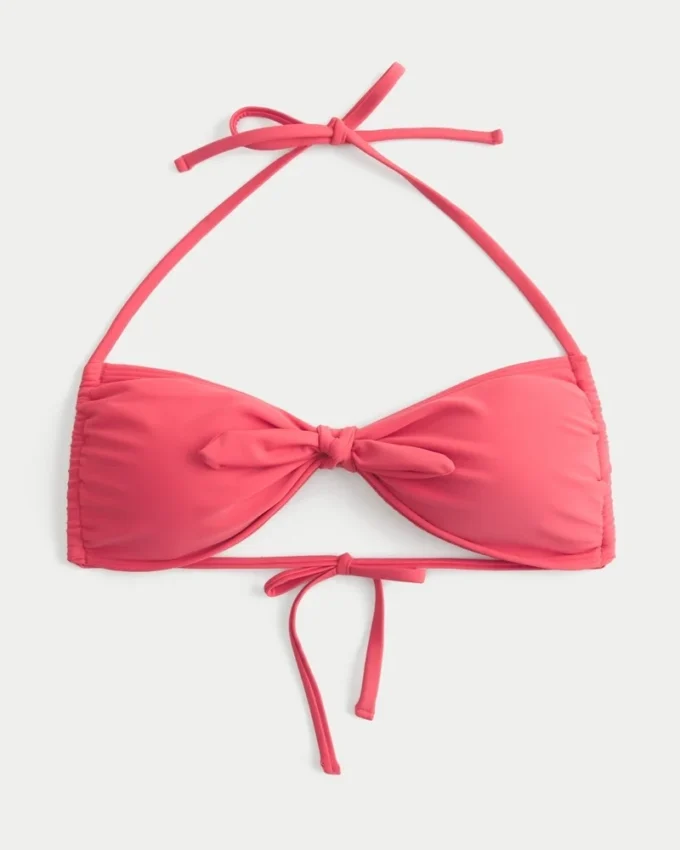 Halterbandeau-bikinitop med bindebånd foran