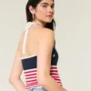 Haltertop i hæklet stil med amerikansk flagmønster