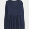 Henley Babydoll Top med bindebånd bagpå