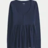 Henley Babydoll Top med bindebånd bagpå