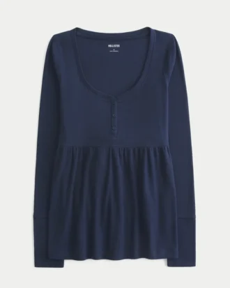 Henley Babydoll Top med bindebånd bagpå Henley Babydoll Top med bindebånd bagpå