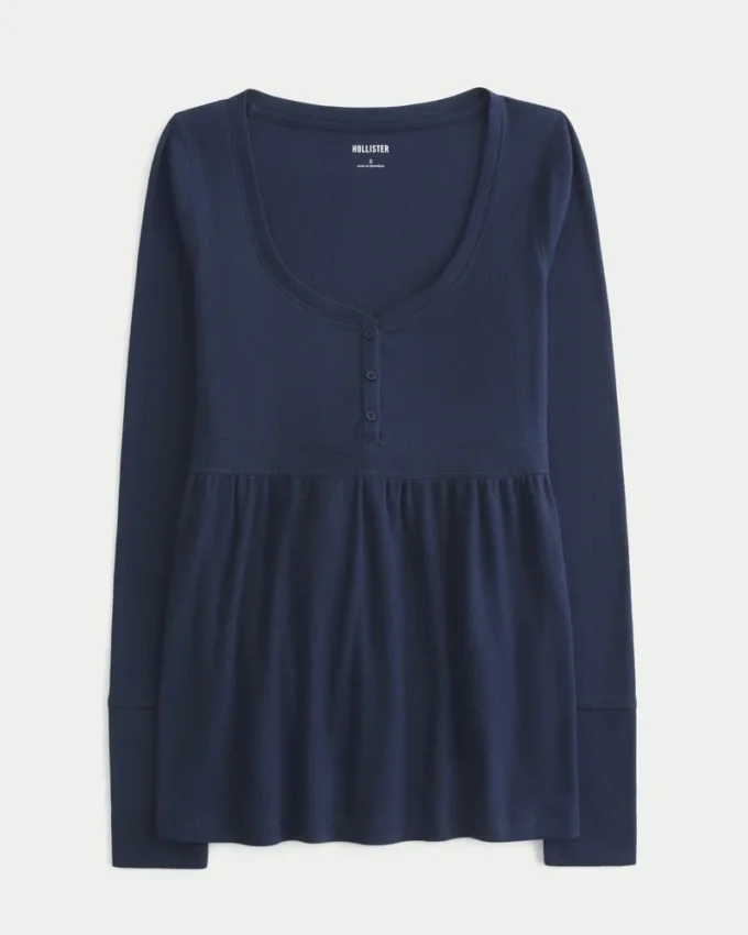 Henley Babydoll Top med bindebånd bagpå
