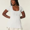 Henley-babydoll-top med korte ærmer