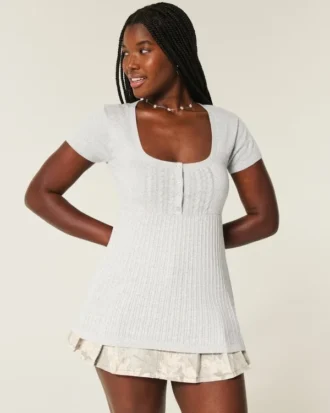 Henley-babydoll-top med korte ærmer