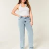 Højtaljede jeans i medium vask med lige ben Højtaljede jeans i medium vask med lige ben