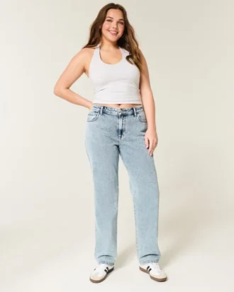 Højtaljede jeans i medium vask med lige ben