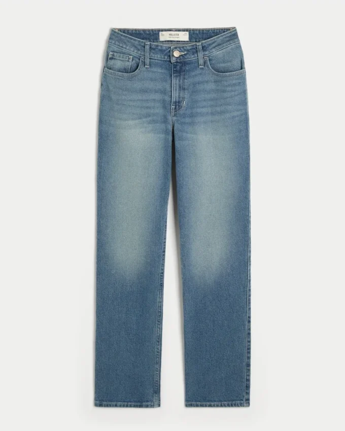 Højtaljede jeans i medium vask med lige ben Højtaljede jeans i medium vask med lige ben
