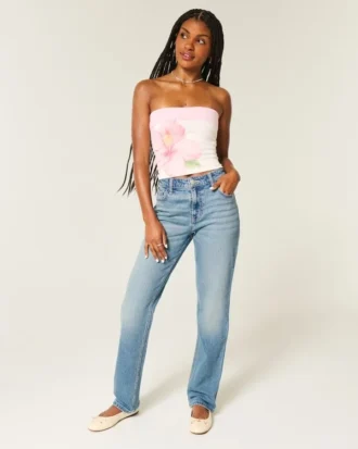 Højtaljede jeans med medium vask og lige ben