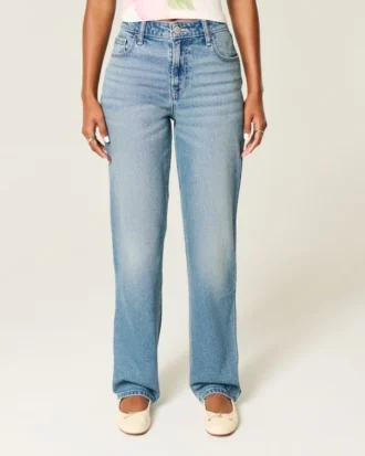Højtaljede jeans med medium vask og lige ben