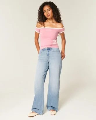 Højtaljede jeans med medium vask og løse ben