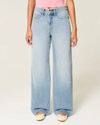 Højtaljede jeans med medium vask og løse ben