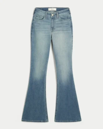 Højtaljede jeans med medium vask og udvidede ben
