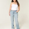 Højtaljede, lysvaskede jeans med lige ben Højtaljede, lysvaskede jeans med lige ben