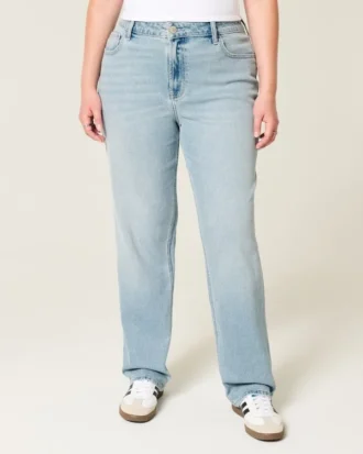 Højtaljede, lysvaskede jeans med lige ben