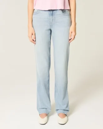 Højtaljede, lysvaskede jeans med lige ben