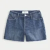 Højtaljede, mørkeblå, afslappede denimshorts 5″ Højtaljede, mørkeblå, afslappede denimshorts 5″