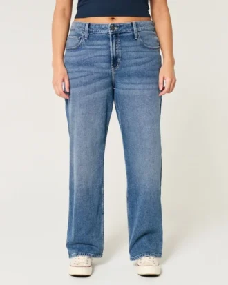 Højtaljede mørkvaskede dad jeans