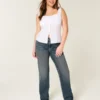 Højtaljede, mørkvaskede jeans med lige ben Højtaljede, mørkvaskede jeans med lige ben