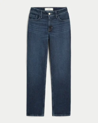 Højtaljede, mørkvaskede jeans med lige ben