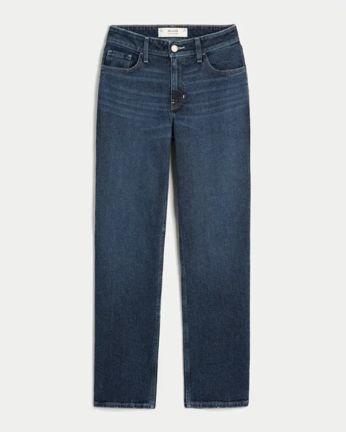 Højtaljede, mørkvaskede jeans med lige ben Højtaljede, mørkvaskede jeans med lige ben