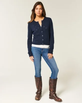 Højtaljede, mørkvaskede super skinny jeans