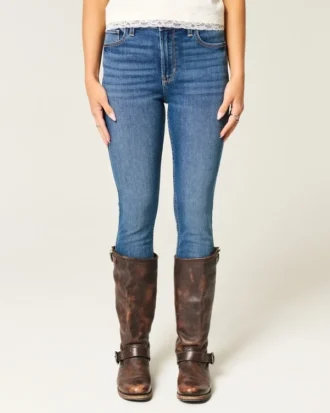 Højtaljede, mørkvaskede super skinny jeans