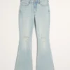 Højtaljede, revne, lysvaskede flare-jeans Højtaljede, revne, lysvaskede flare-jeans