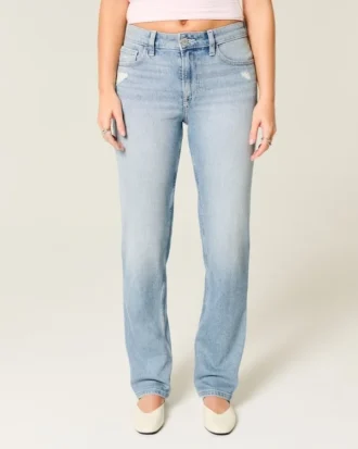 Højtaljede, slidte, lysvaskede jeans med lige ben