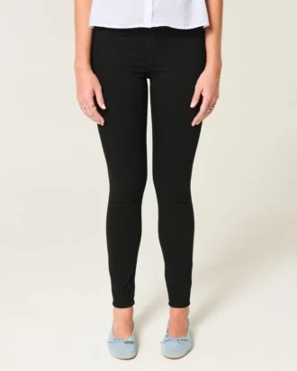 Højtaljede sorte jeansleggings