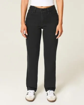 Højtaljede sorte straight jeans