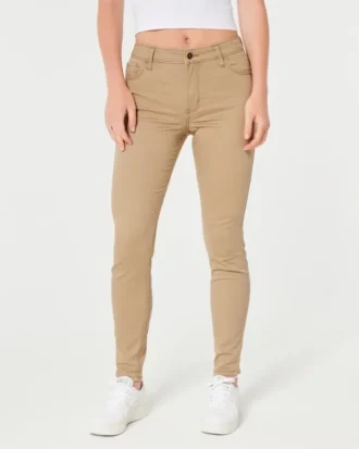 Højtaljede super skinny bukser i khaki