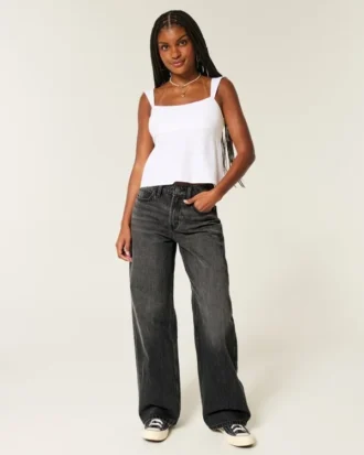 Højtaljede, vasket sorte baggy jeans