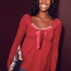 Holiday Vault Release Easy Satin Tie-Front Knit Babydoll Top Holiday Vault Release Easy Satin Tie-Front Knit Babydoll Top