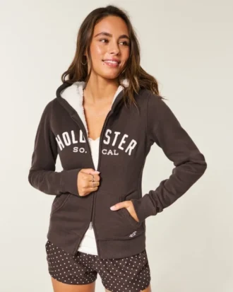 Holiday Vault Release Sherpa-foret hættetrøje med lynlås og logo