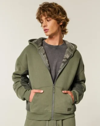Hollister x Crocs Sherpa-foret hættetrøje med lynlås