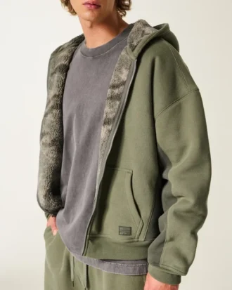 Hollister x Crocs Sherpa-foret hættetrøje med lynlås