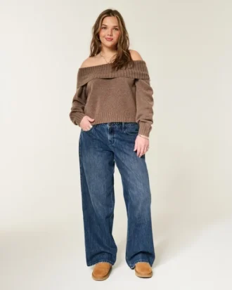 Justerbar talje Lav talje Mørk vask Baggy jeans