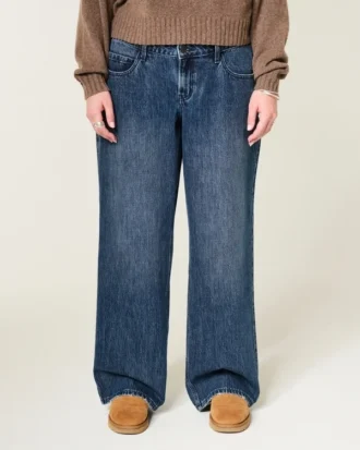 Justerbar talje Lav talje Mørk vask Baggy jeans