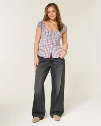 Justerbar talje Lavtaljet vasket sort baggy jeans