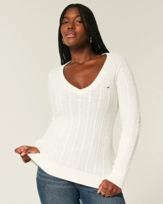 Kabelstrikket ikonisk V-hals sweater