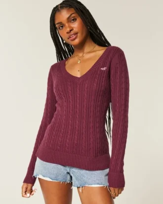 Kabelstrikket ikonisk V-hals sweater