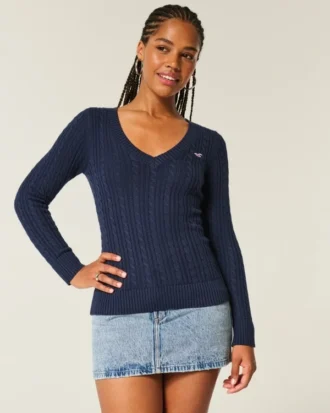Kabelstrikket ikonisk V-hals sweater