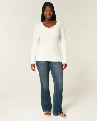 Kabelstrikket ikonisk V-hals sweater